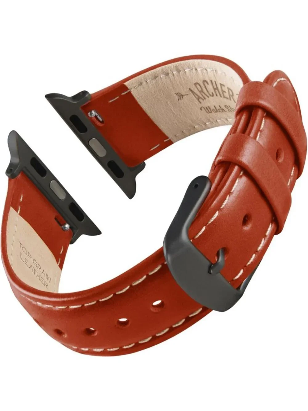 Men's Cognac/Natural Thread, Matte Gray Hardware Leather Straps Apple Watch